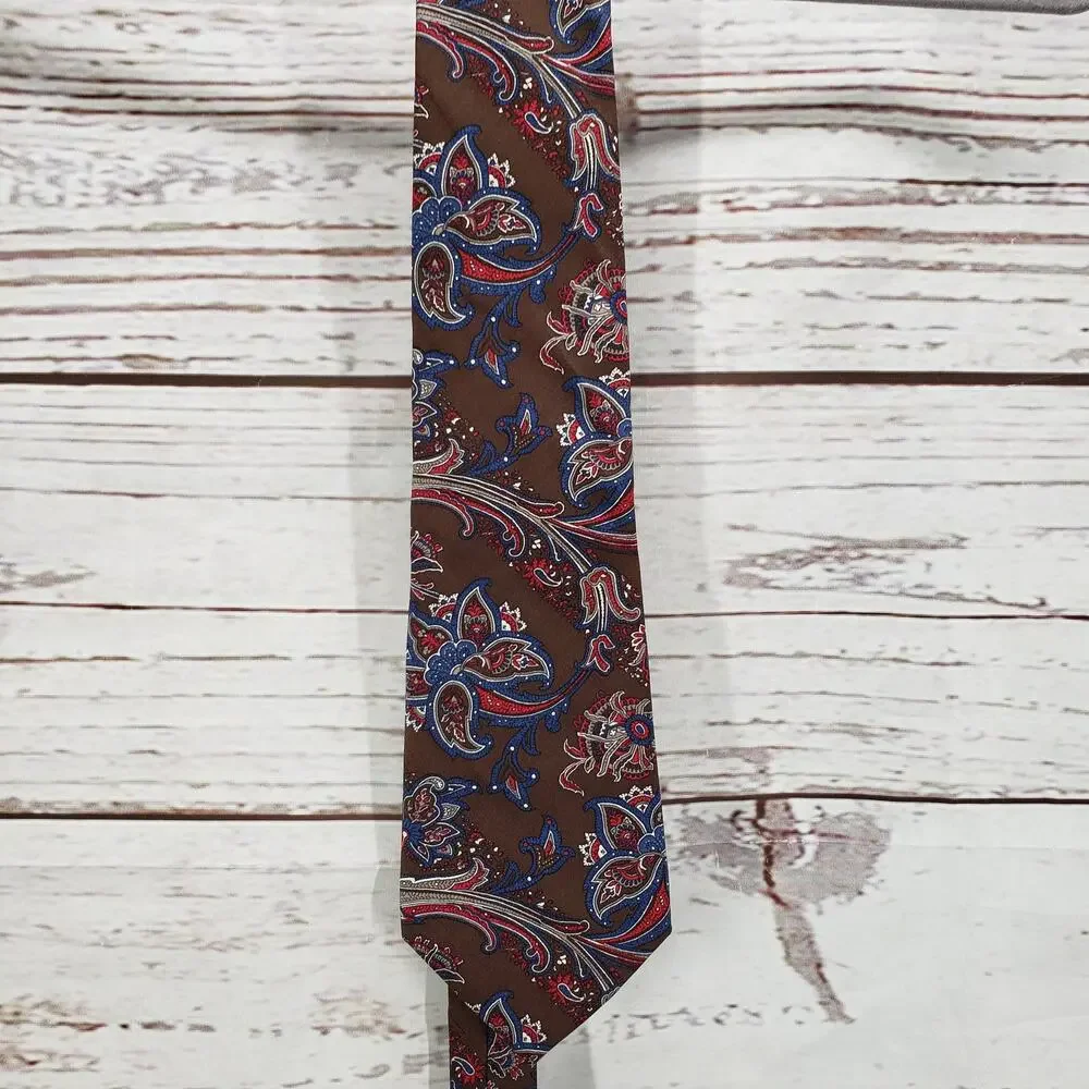 Christian Dior Men's All Silk Brown Blue Paisley Neck Tie